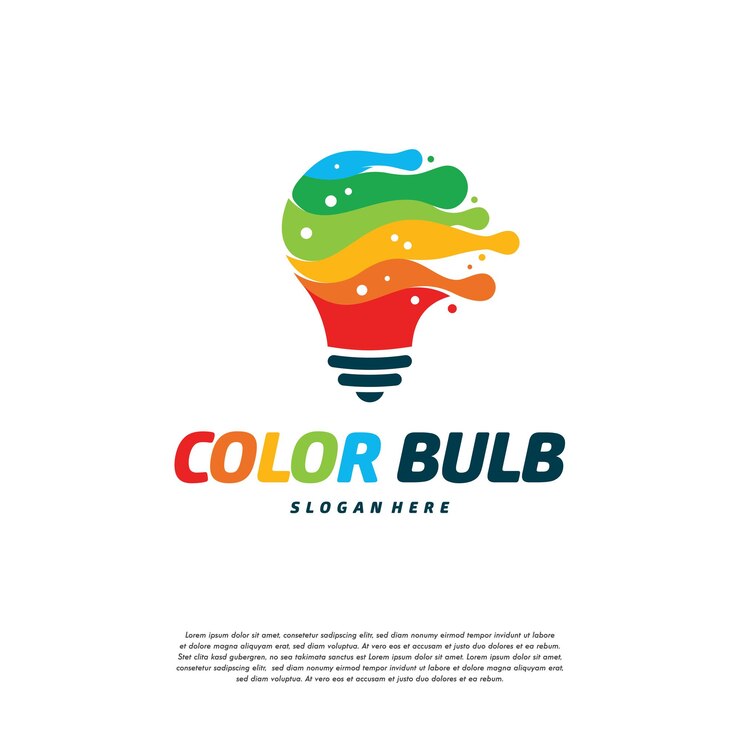 Conceito de design de logotipo de lâmpada colorida, logotipo de tecnologia de símbolo de ícone criativo, designs de logotipo de lâmpada