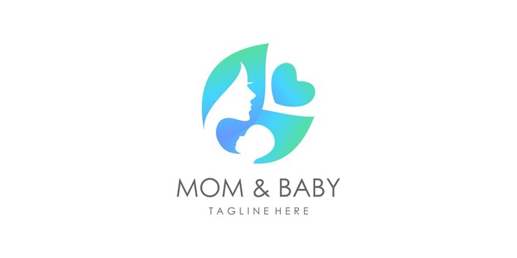 Conceito de design de logotipo de mãe e bebê com estilo único Vetor Premium