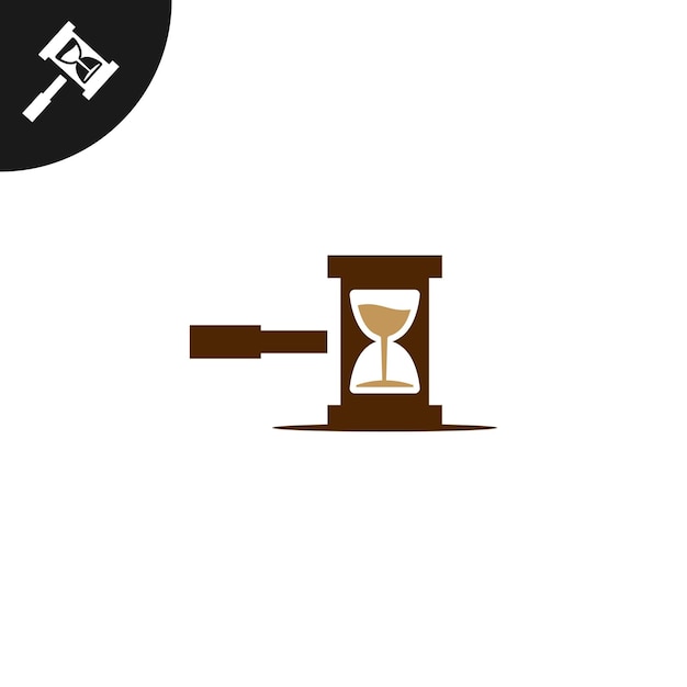Conceito de design de logotipo de martelo com relógio de areia
