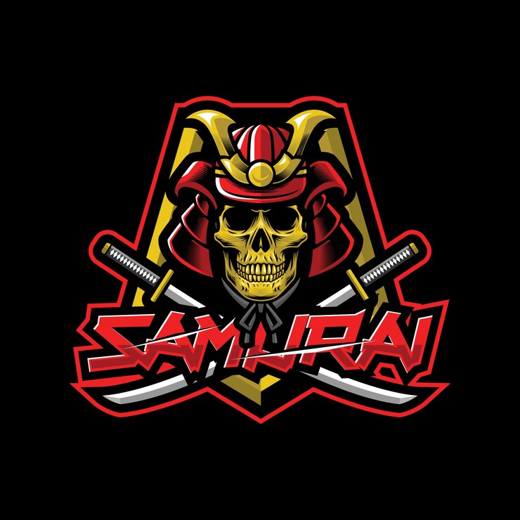 Conceito de design de logotipo de samurai crânio