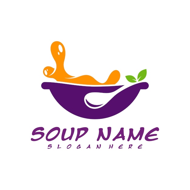 Vetor conceito de design de logotipo de sopa logotipo de culinária de alimentos vetor logotipo de cozinha com panela cheia de legumes