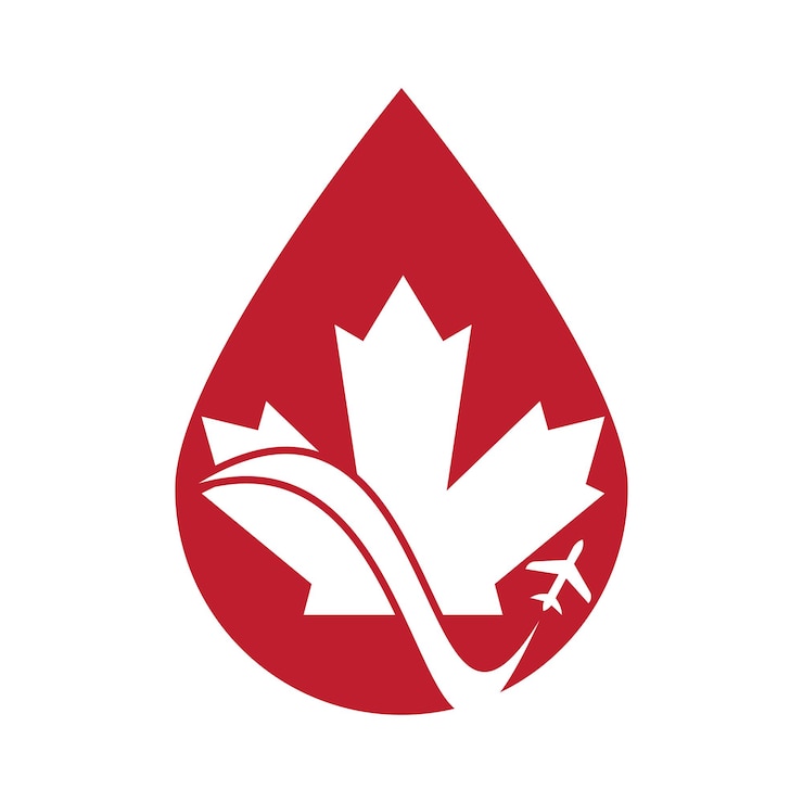 Vetor conceito de design de logotipo de vetor em forma de gota de viagem no canadá conceito de design de logotipo em vetor de aviação canadense