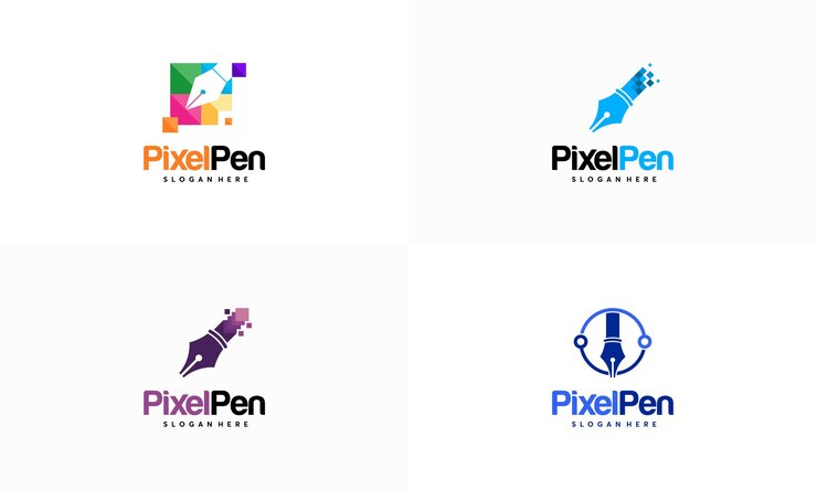 Vetor conceito de design de logotipo pixel pen vetor design de modelo de logotipo do criador