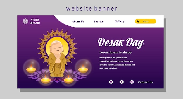 Conceito de design de modelo de site vetorial realista para comemorar o dia de Vesak