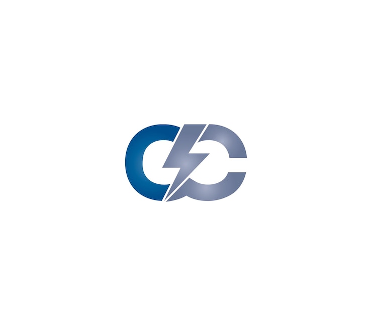 Vetor conceito de design do logotipo elétrico oc ou alfabeto