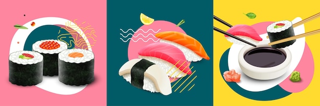 Conceito de design realista de sushi fresco com ilustração isolada