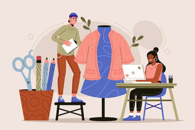 Conceito de designer de moda desenhado à mão plana