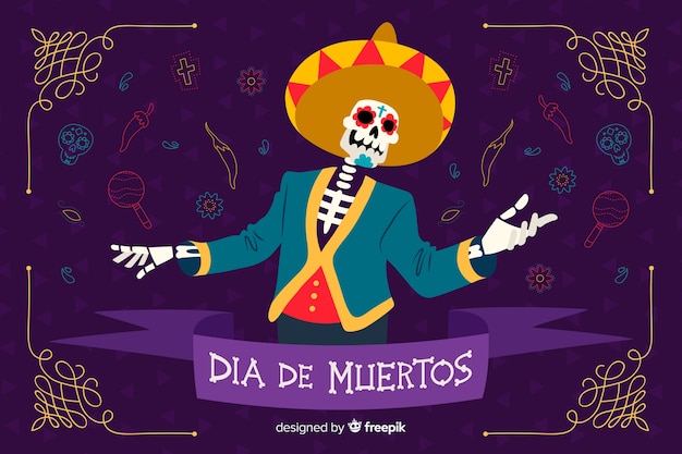 Conceito de dia de muertos com fundo de mão desenhada