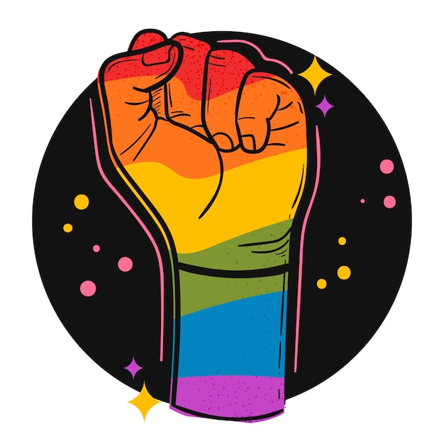 Vetor conceito de dia do orgulho com punho colorido arco-íris