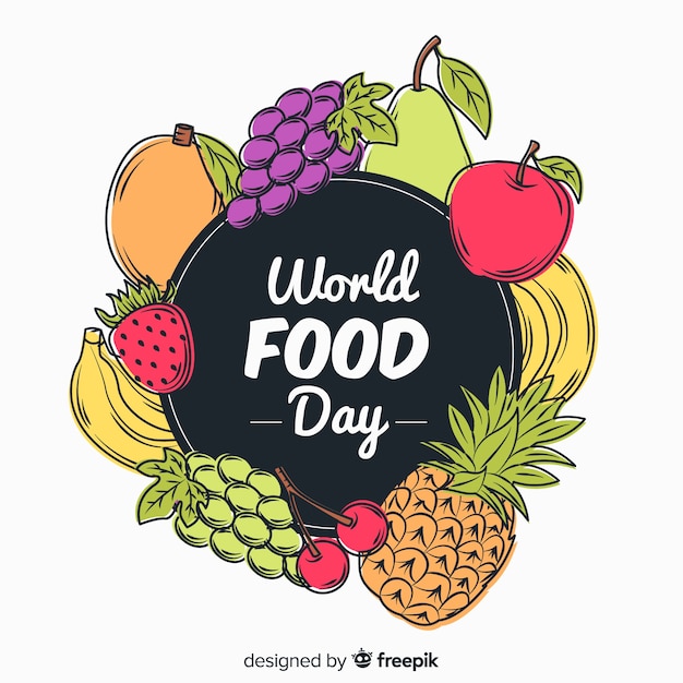 Conceito de dia mundial da comida com fundo de mão desenhada