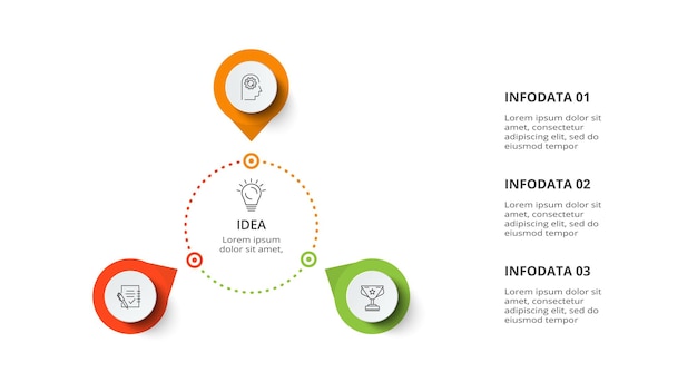 Conceito de diagrama para infográfico com 3 etapas opções de peças ou processos visualização de dados de negócios