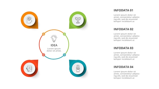 Conceito de diagrama para infográfico com 4 etapas opções de peças ou processos visualização de dados de negócios