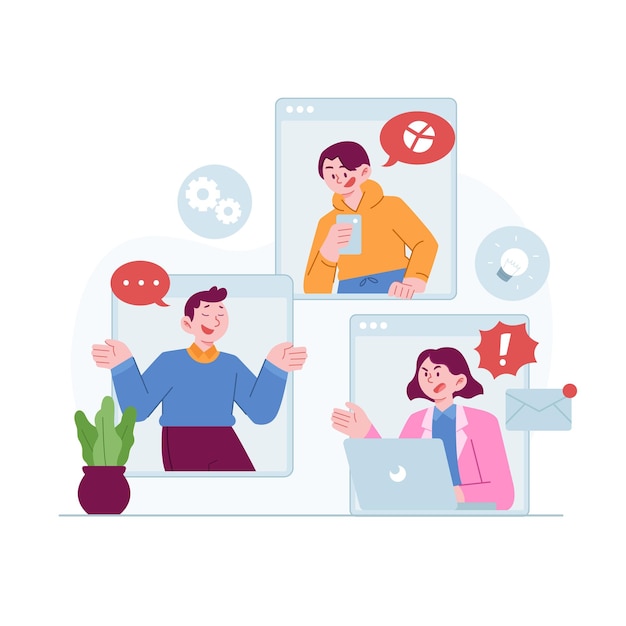 Conceito de discussão Compartilhamento de informações de conversação social falando como comunicação online