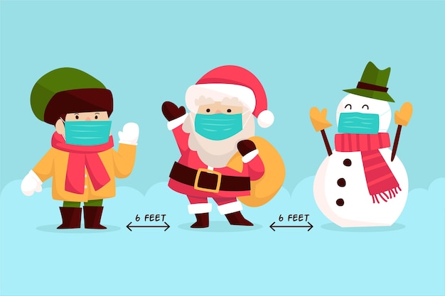 Conceito de distanciamento social com personagens de natal