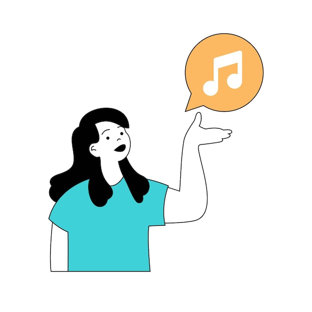 Conceito de educação com pessoas de desenho animado em design plano para web estudante estudando música e treinando habilidade de canto na oficina de aprendizagem ilustração vetorial para material de marketing de banner de mídia social