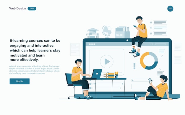 Vetor conceito de educação on-line aprendizagem on-line com plataforma e ilustração vetorial de recursos