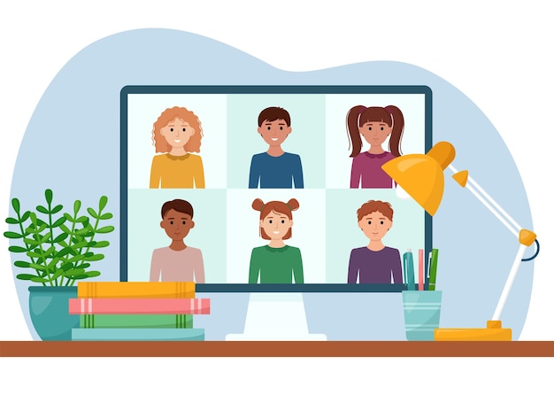 Conceito de educação on-line de e-learning Bate-papo on-line Estude em casa ilustração vetorial