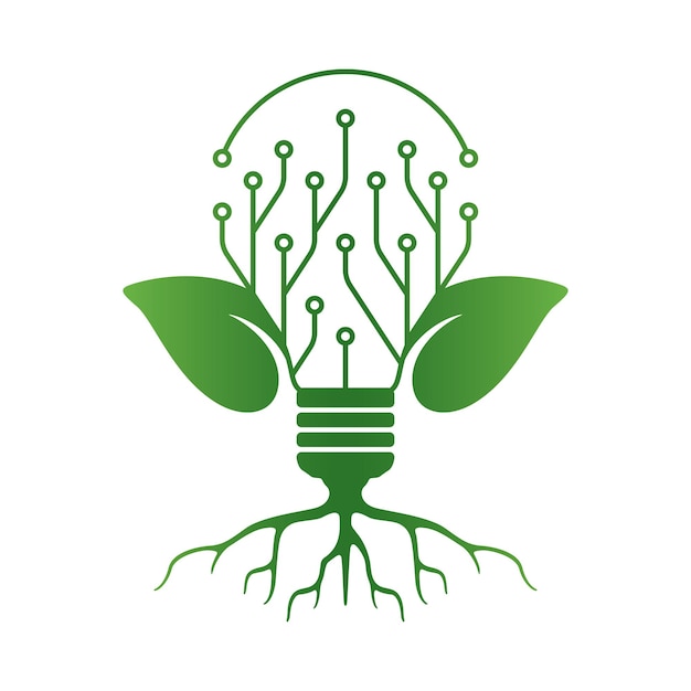 Conceito de energia ecológica ou verde de lâmpada de circuito abstrato e combinação de plantas