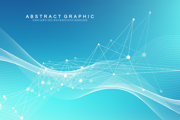 Conceito de engenharia genética e manipulação de genes de ilustração vetorial científica. Hélice de DNA, fita, molécula ou átomo de DNA, neurônios. Estrutura abstrata para ciência ou formação médica. Fluxo de ondas.