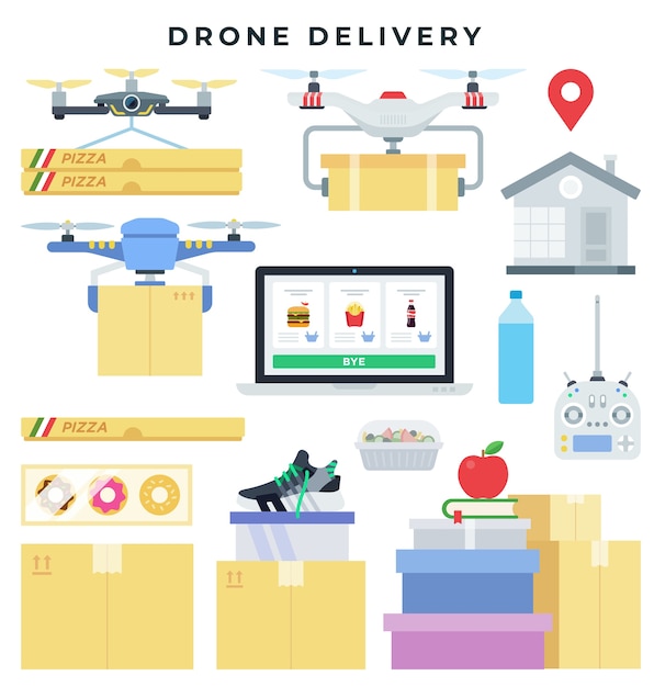 Conceito de entrega de drones, conjunto de elementos