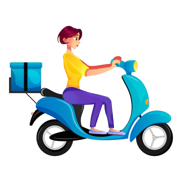 Conceito de entrega de scooter expresso, rápido e gratuito. Alimentos e outros serviços de remessa com um mensageiro