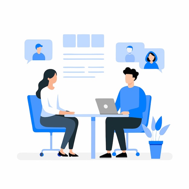 Conceito de entrevista ilustrando a interação humana com tecnologia de interface conversacional