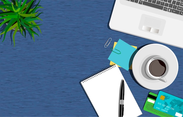 Conceito de espaço de trabalho. Ilustração plana. Escritório comercial.