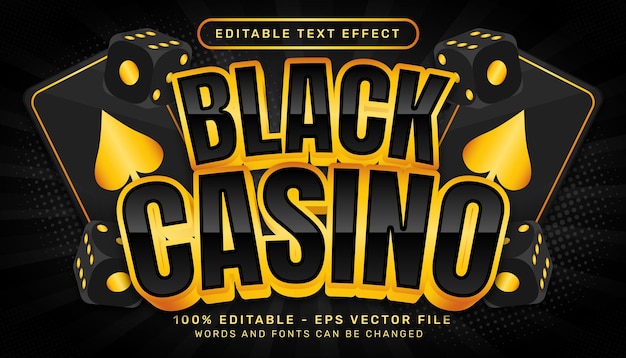Conceito de estilo 3d de cassino preto de efeito de texto editável com ilustração de moeda