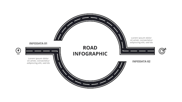 Conceito de estrada para infográfico com 2 etapas opções de peças ou processos visualização de dados de negócios