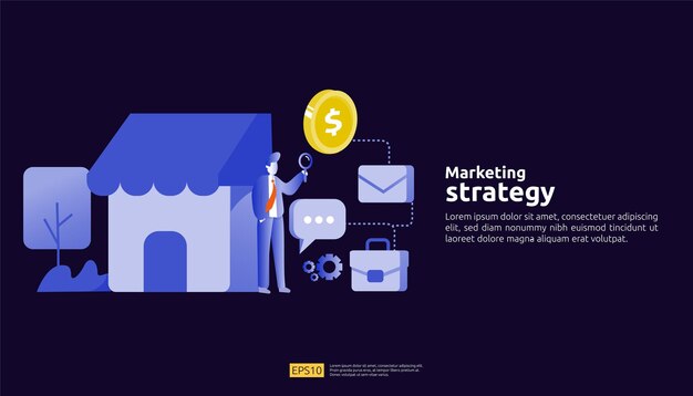 Conceito de estratégia de marketing de mídia social online de afiliados. indique um amigo anunciando a ilustração da bandeira do vetor da estratégia de promoção de conteúdo móvel digital.