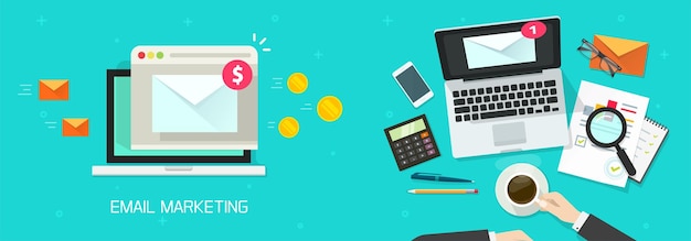 Conceito de estratégia digital de marketing por e-mail ou análise de custo de campanha de negócios de mídia social