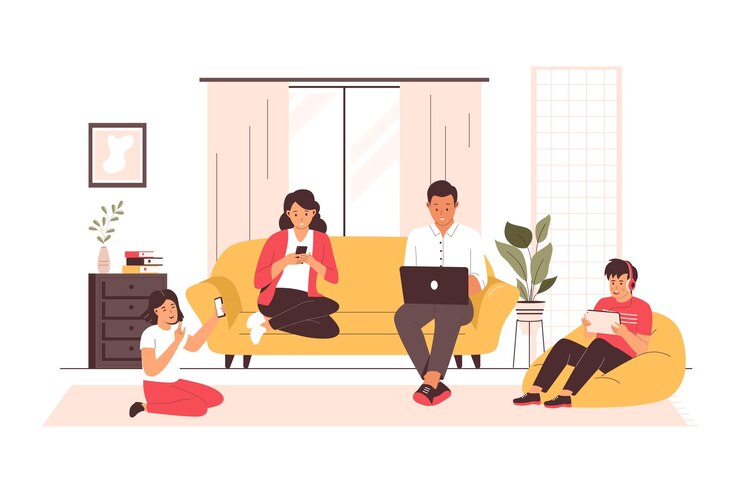 Vetor conceito de família de vício na internet