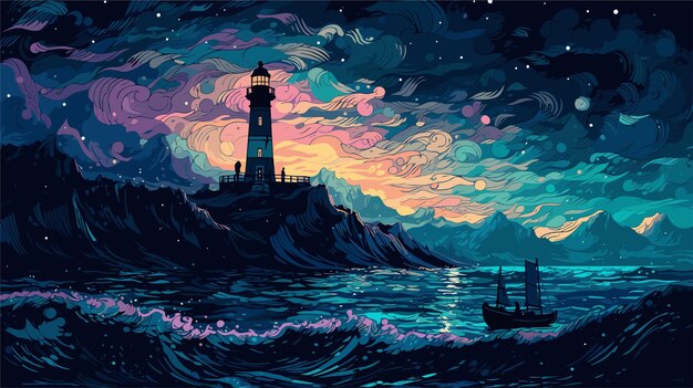 Vetor conceito de farol ilustração fantasia pano de fundo