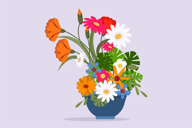 Vetor conceito de flores florescentes multicoloridas ilustração vetorial plana colorida isolada