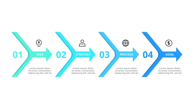 Conceito de fluxo de trabalho para infográfico com opções de 4 etapas partes ou processos Visualização de dados de negócios
