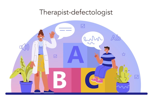 Vetor conceito de fonoaudiólogo. diagnóstico médico e tratamento da comunicação