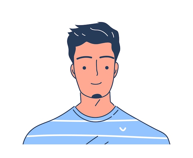 Vetor conceito de foto de perfil do doodle jovem de camisa azul avatar para redes sociais e mensageiros comunicação e interação on-line ilustração vetorial plana de desenho animado isolada em fundo branco