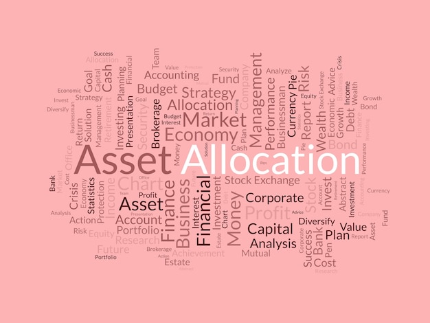 Vetor conceito de fundo de nuvem de palavras para alocação de ativos estratégia de mercado financeiro de gerenciamento de dinheiro de ilustração vetorial de análise de negócios