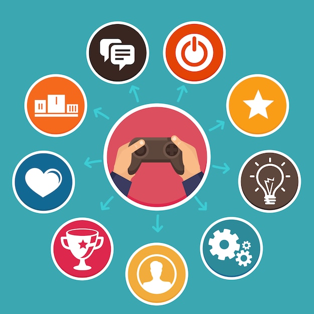 Vetor conceito de gamification de vetor em estilo simples