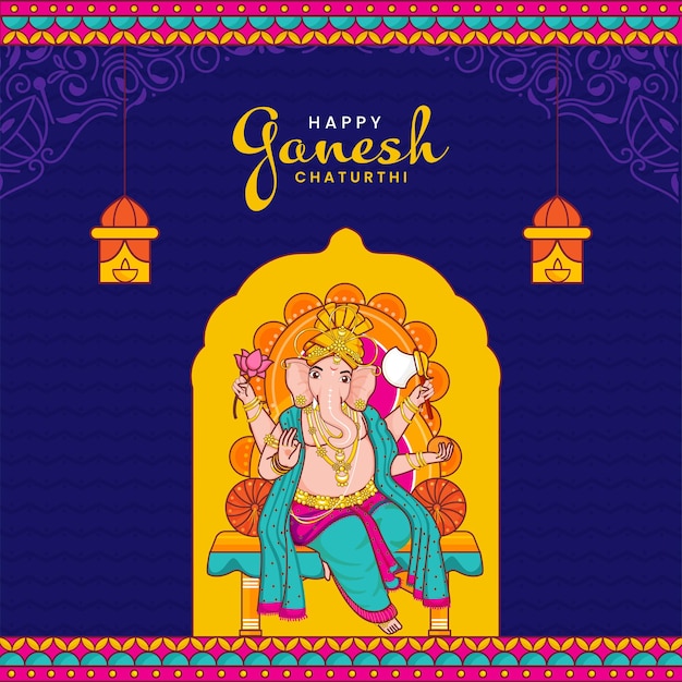 Conceito de ganesh chaturthi feliz com escultura de lord ganesha no fundo azul.