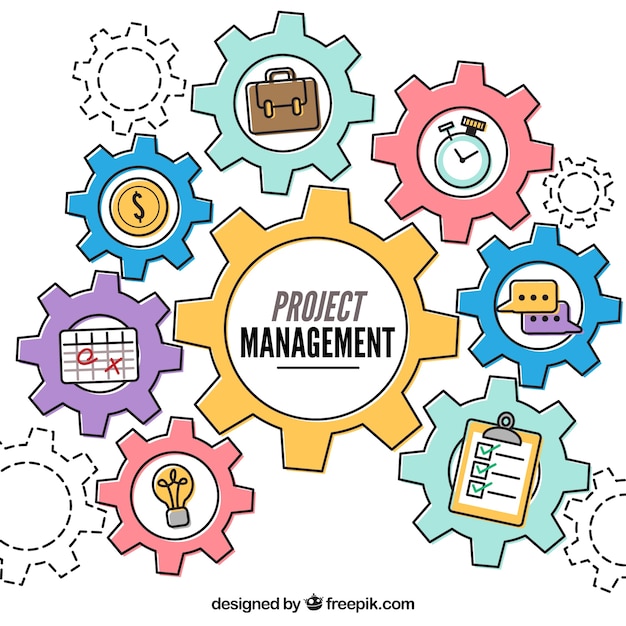 Conceito de gerenciamento de projeto em estilo simples, com rodas de engrenagem