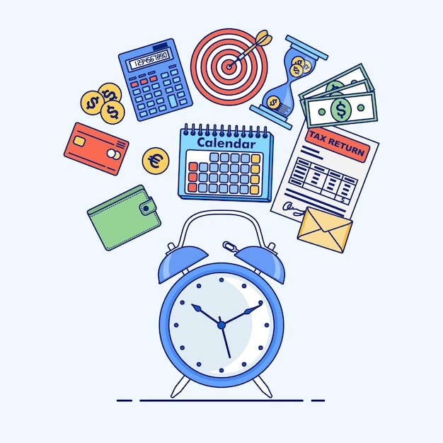 Vetor conceito de gerenciamento de tempo. planejamento, organização da jornada de trabalho.