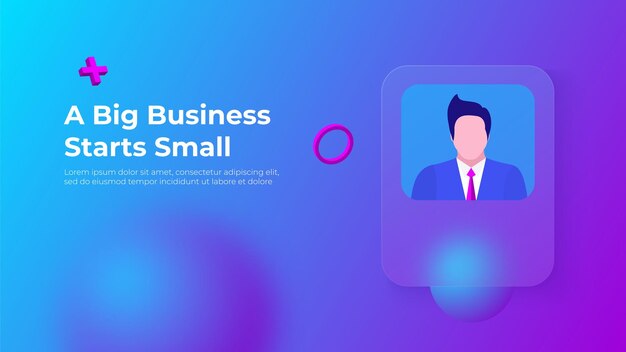 Conceito de Glassmorphism com formas geométricas 3D e avatar de empresário Efeito de vidro fosco