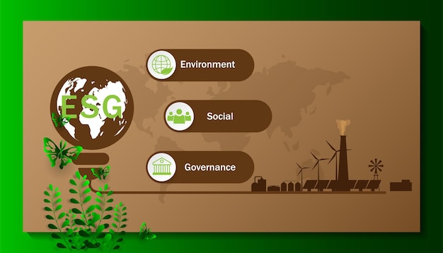 Conceito de Governança Corporativa e Social Ambiental ESG Ilustração em vetor