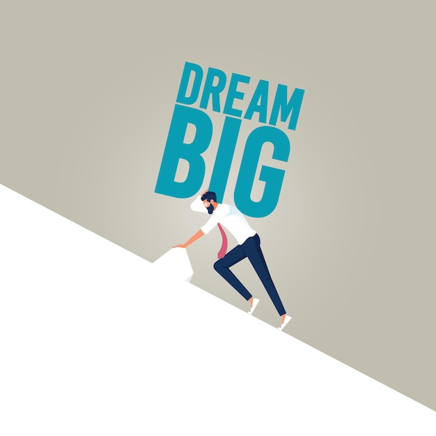 Conceito de grande vetor motivacional de sonho empresário carregando grande texto de sonho com grandes expectativas