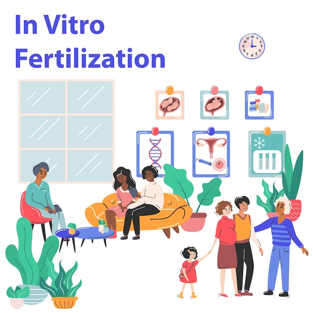 Conceito de gravidez e fertilidade com símbolos de fertilização in vitro ilustração vetorial plana