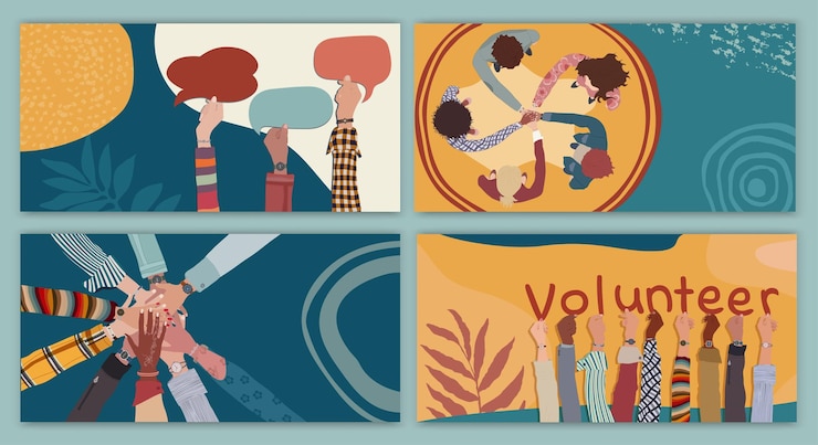 Vetor conceito de grupo de pessoas voluntárias poster de bandeira modelo editável pessoas multiculturais diversas