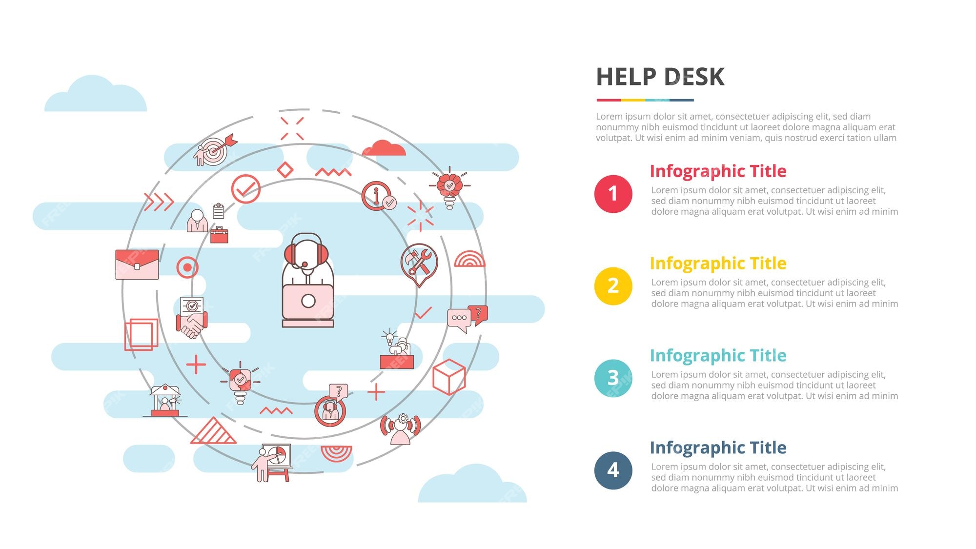 Conceito de help desk para banner de modelo infográfico com informações de  lista de quatro pontos | Vetor Premium