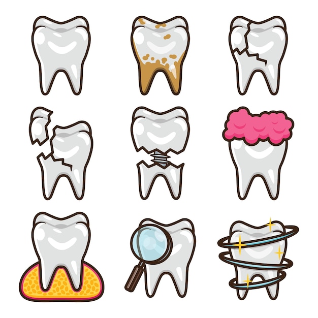 Vetor conceito de ícone de design de conjunto de cuidados dentários