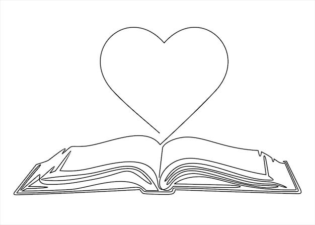 Vetor conceito de ícone de vetor. eu gosto de ler. abra as páginas do livro como coração. desenho de linha contínua